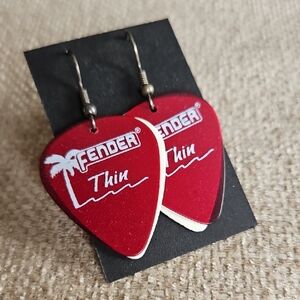 Fender Red Guitar Pick Dangle Earrings